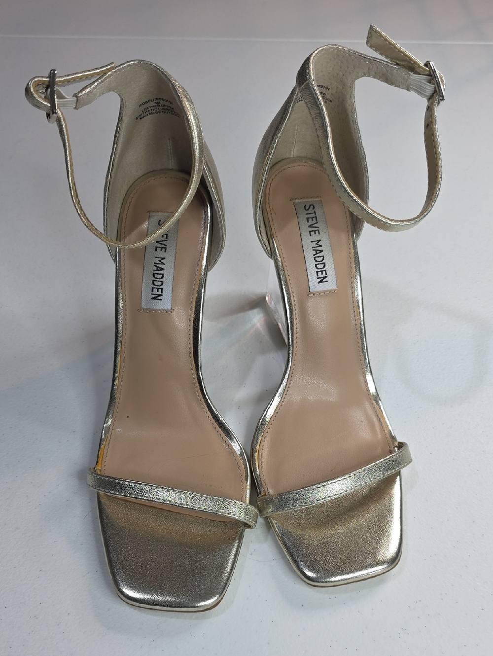 Steve Madden Metallic Gold Ankle-Strap Clear Wedge Sandals